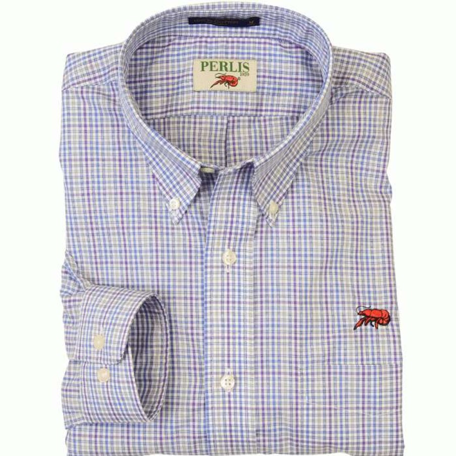 Crawfish * | Best Price Crawfish Eoe Check Wrinkle Free Classic Fit Sport Shirt Purple