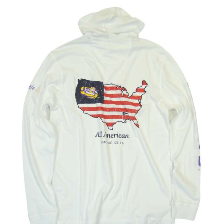 Men * | Classical Lsu Exclusive Longsleeve Hooded Tee By Johnnie-O White