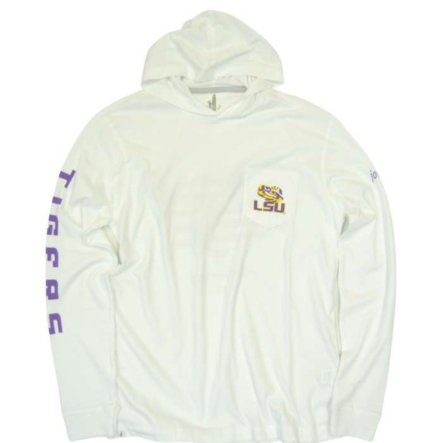 Men * | Classical Lsu Exclusive Longsleeve Hooded Tee By Johnnie-O White