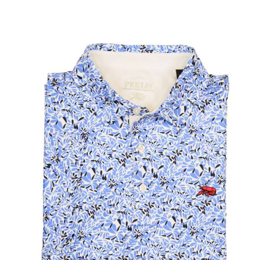 Crawfish * | Classical Crawfish Floral Print Performance Polo Blue