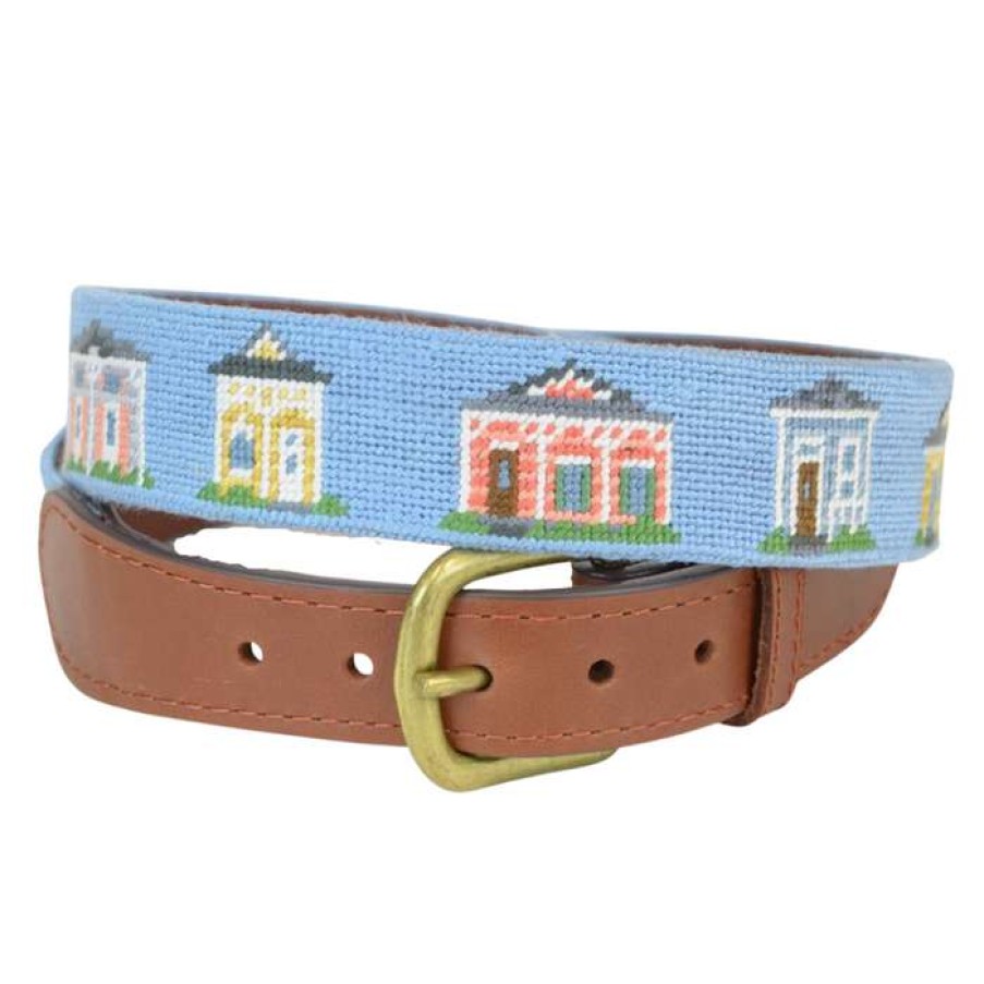 Men * | Sale Shotgun Houses Needlepoint Belt By Smathers & Branson Lt Blue