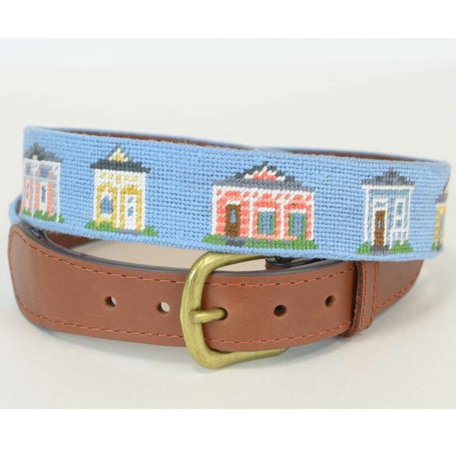 Men * | Sale Shotgun Houses Needlepoint Belt By Smathers & Branson Lt Blue