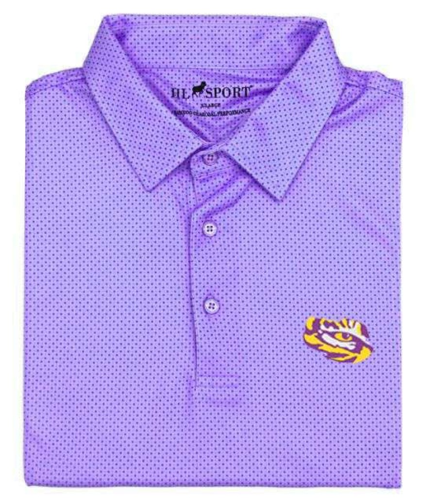 Men * | Sale Lsu Print Eye Of The Tiger Performance Polo By Horn Legend Lavendar