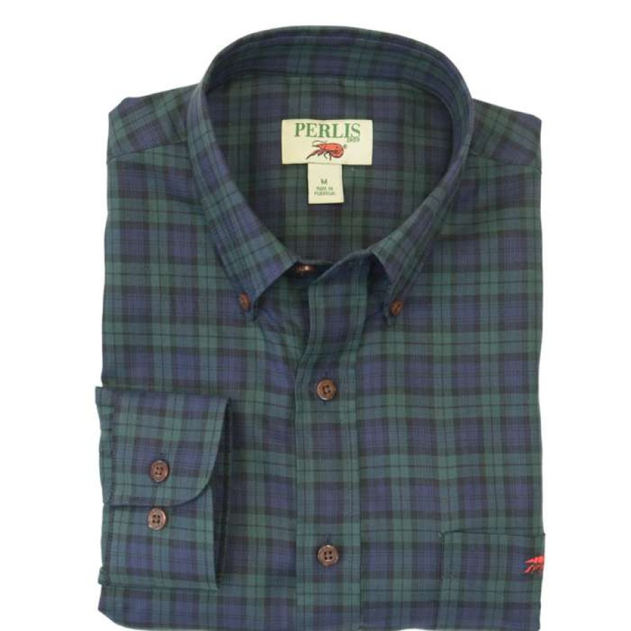 Crawfish * | Hot Selling Crawfish Blackwatch Tartan Standard Fit Sport Shirt Navy/Hunter