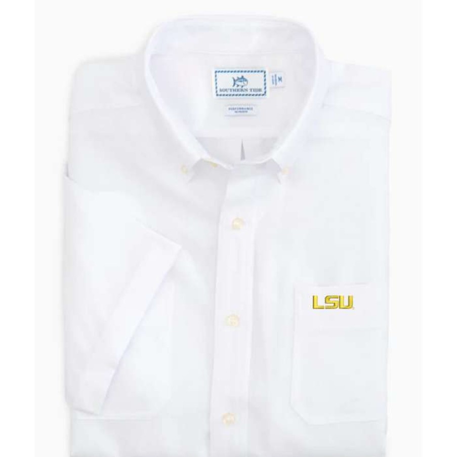 Men * | Good Quality Lsu Performance Sport Shirt By Southern Tide White