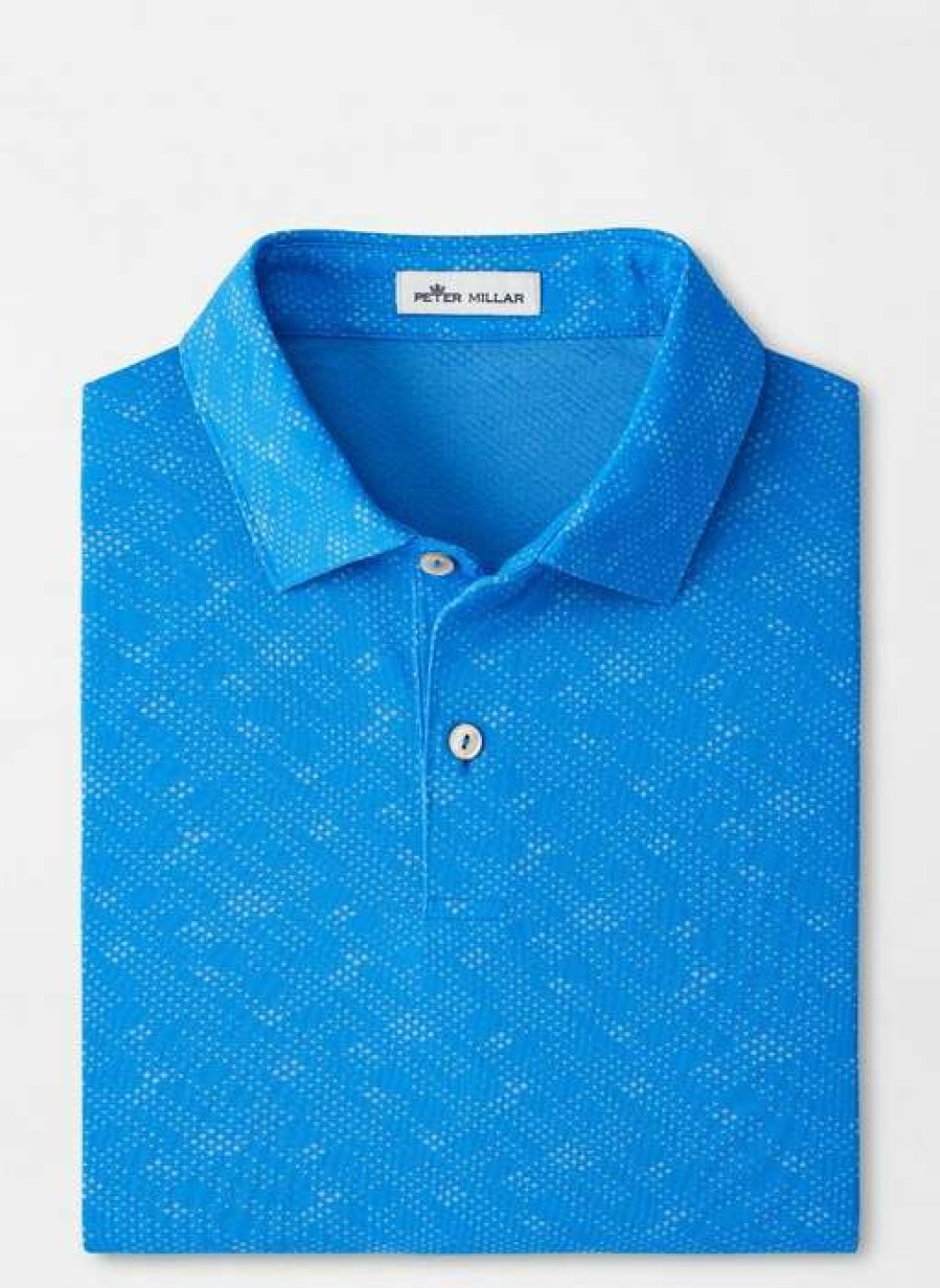 Men * | Sale Carl Geometric Performance Jacquard Polo By Peter Millar Navy