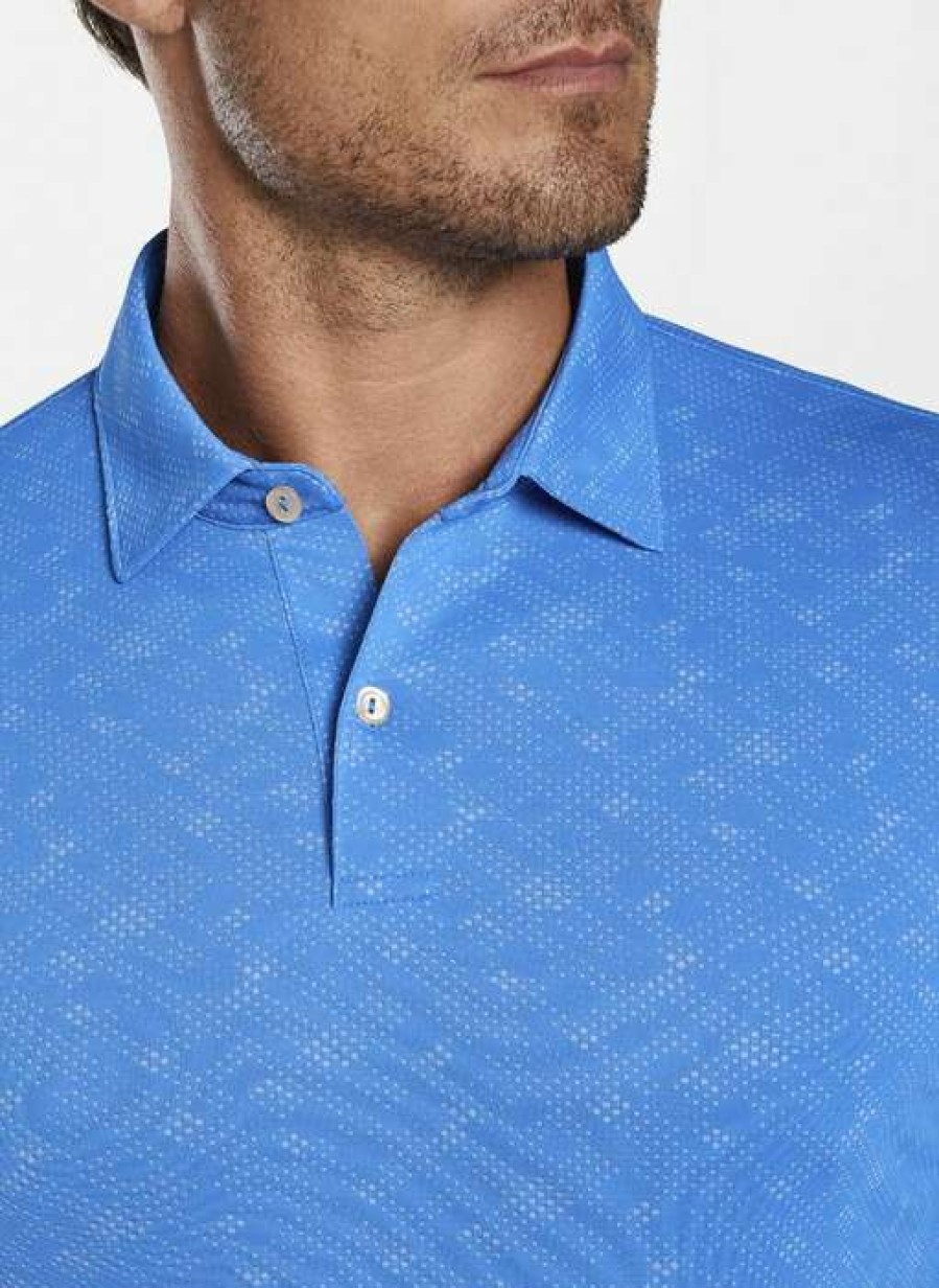 Men * | Sale Carl Geometric Performance Jacquard Polo By Peter Millar Navy