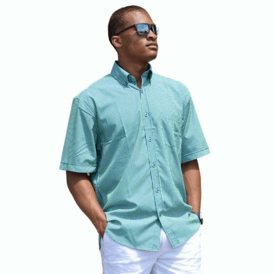 Men * | Latest Perlis 1939 2 Color Gingham Performance Sport Shirt Green