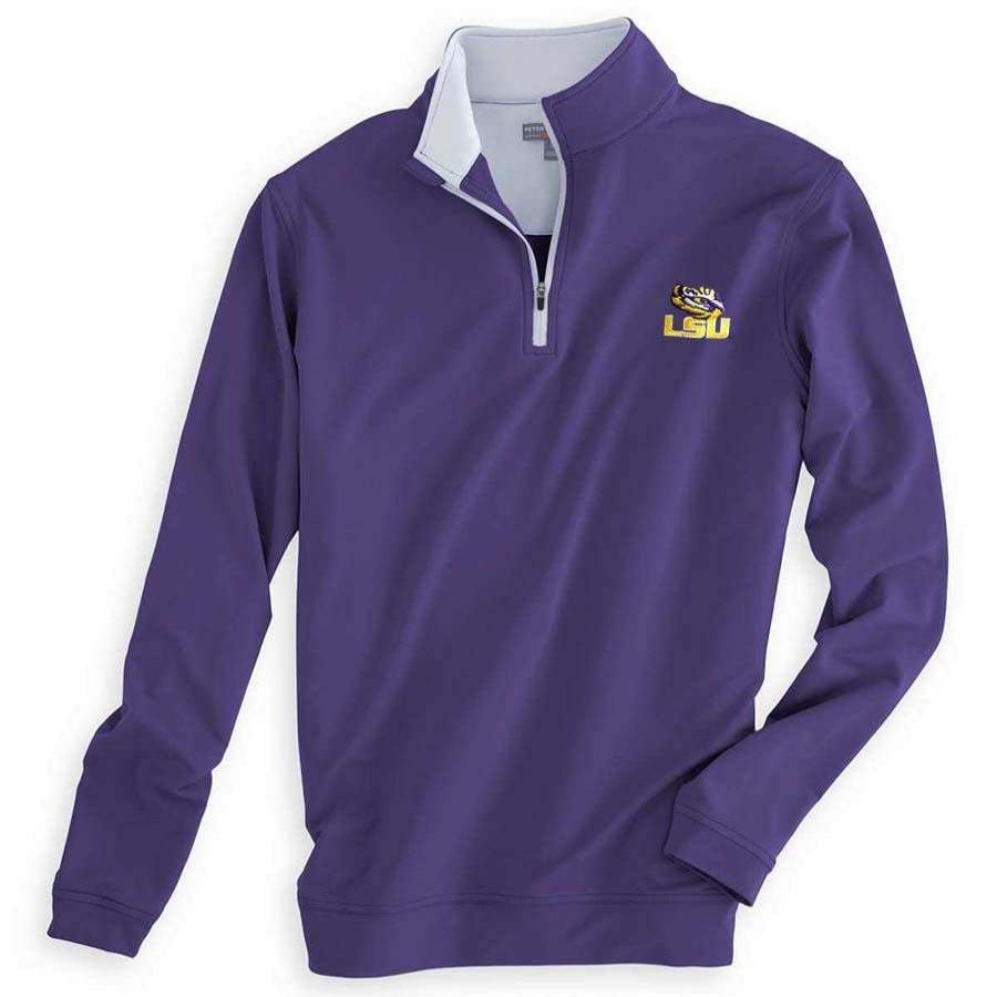 Men * | 100% Guarantee Lsu Solid Interlock Quarter-Zip By Peter Millar