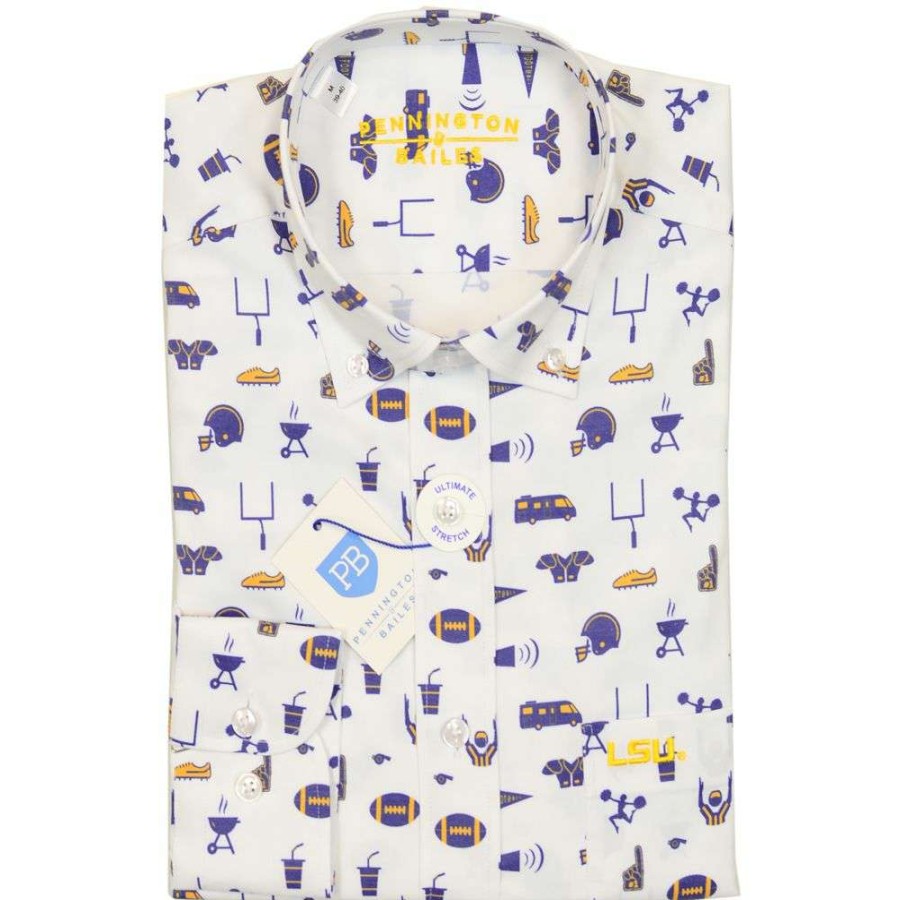 Men * | Discounts Lsu Tailgate Print Sport Shirt By Pennington & Bailes White