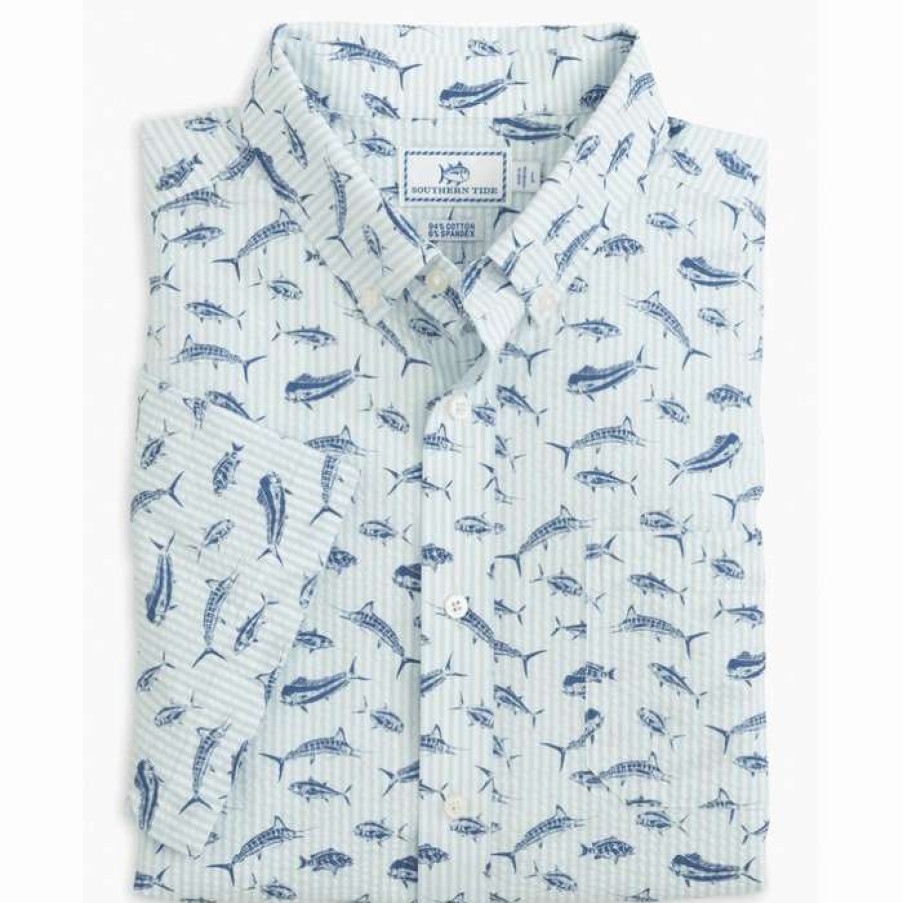 Men * | Latest Balboa Seersucker Sport Shirt By Southern Tide White