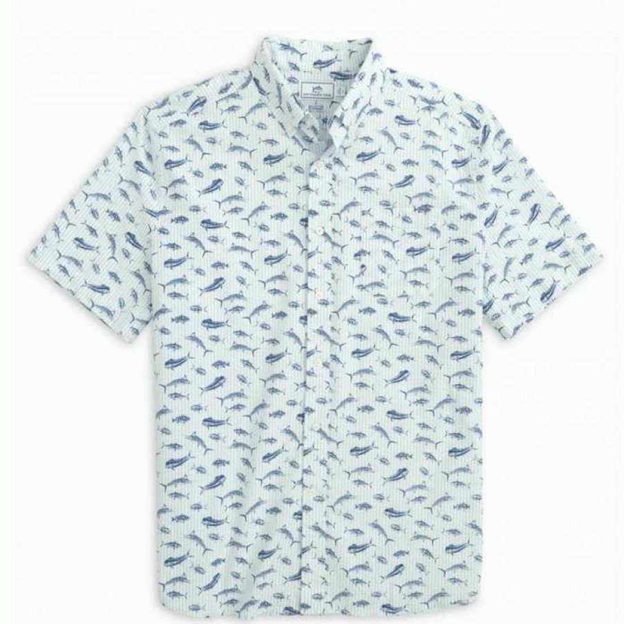 Men * | Latest Balboa Seersucker Sport Shirt By Southern Tide White