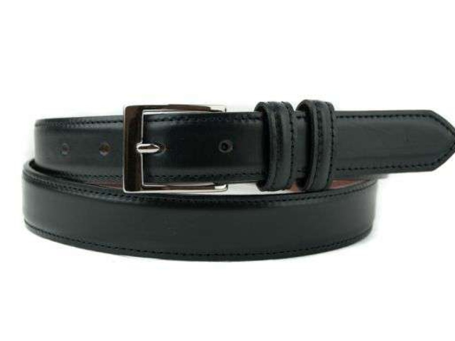 Kids * | Special Boys Leather Dress Belt With Silver Buckle Black