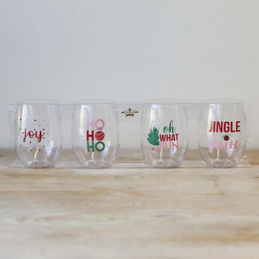 Gifts * | Discounts Pack Of 4 Oh What Fun Christmas To Go Wine Glasses