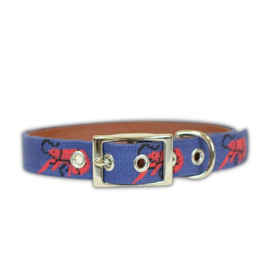 Crawfish * | Latest Crawfish Needlepoint Dog Collar By Smathers & Branson Navy