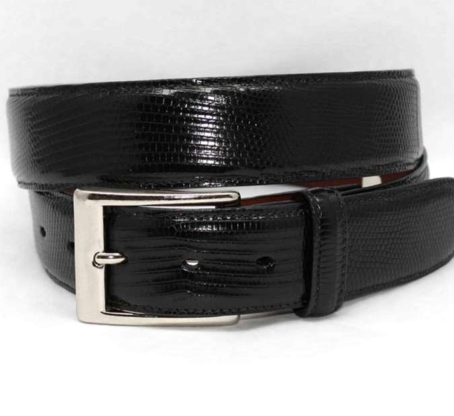 Men * | Best Price Genuine Lizard Skin Belt Cognac