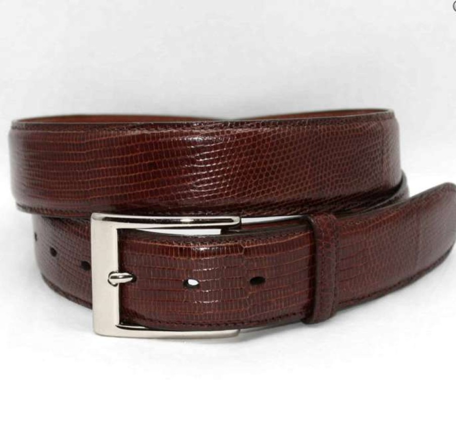 Men * | Best Price Genuine Lizard Skin Belt Cognac