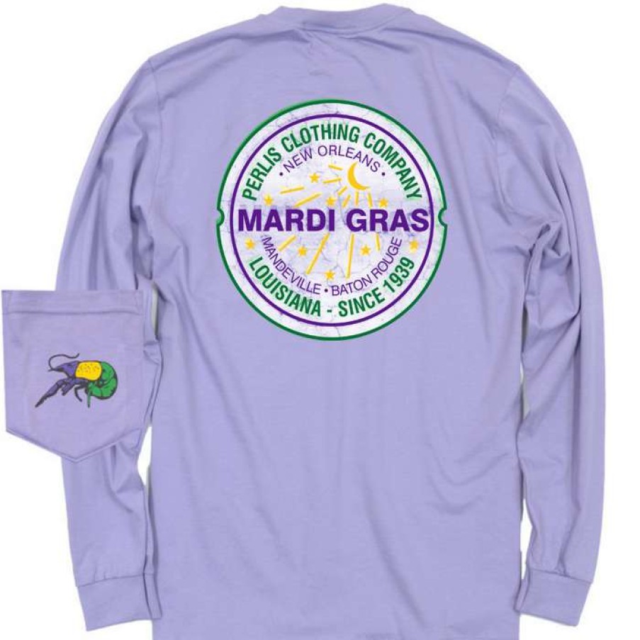 Crawfish * | New Crawfish Longsleeve Mardi Gras Water Meter Pocket Tee