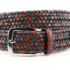 Men * | Best Quality Braided Leather & Linen Elastic Belt By Torino Cognac/Navy