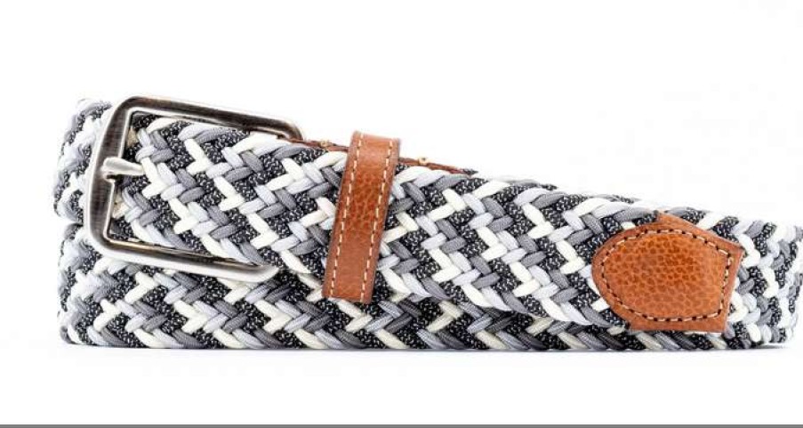 Men * | Sale Newport Stretch Braid Belt By Martin Dingman Grey Multi