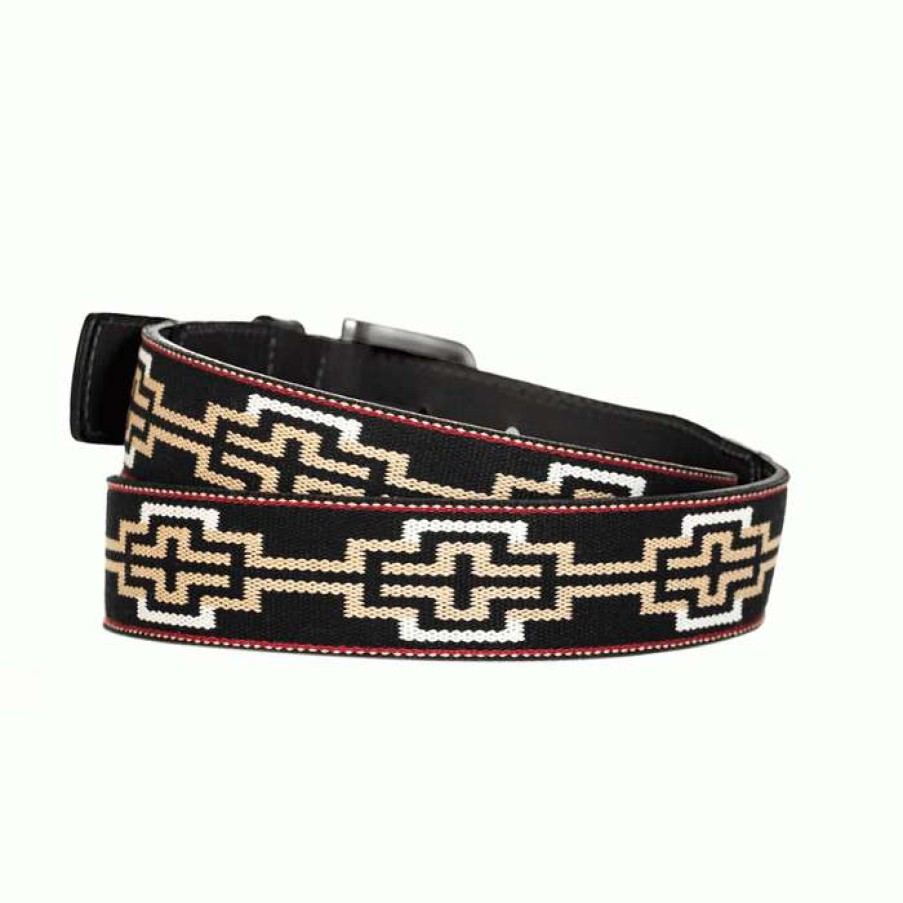 Men * | Lower Prices Cabellero Black Leather Woven Belt By La Matera Black/White/Khaki