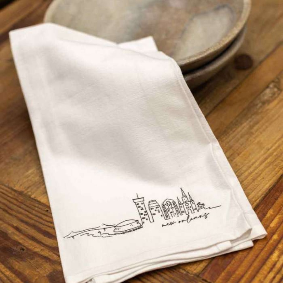 Gifts * | Hot Selling Nola Skyline Dish Towel By The Royal Standard White/Black