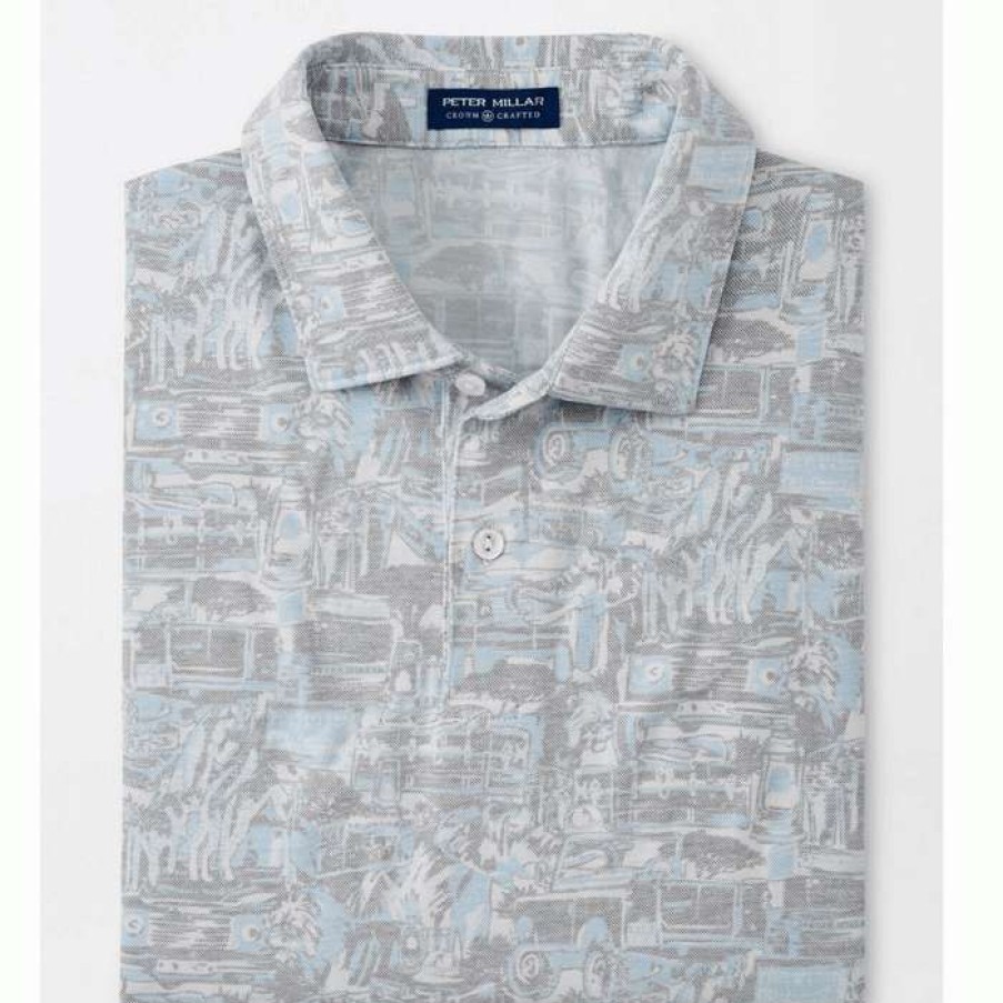 Men * | Official Print Ace Cotton-Blend Pique Polo By Peter Millar Safari