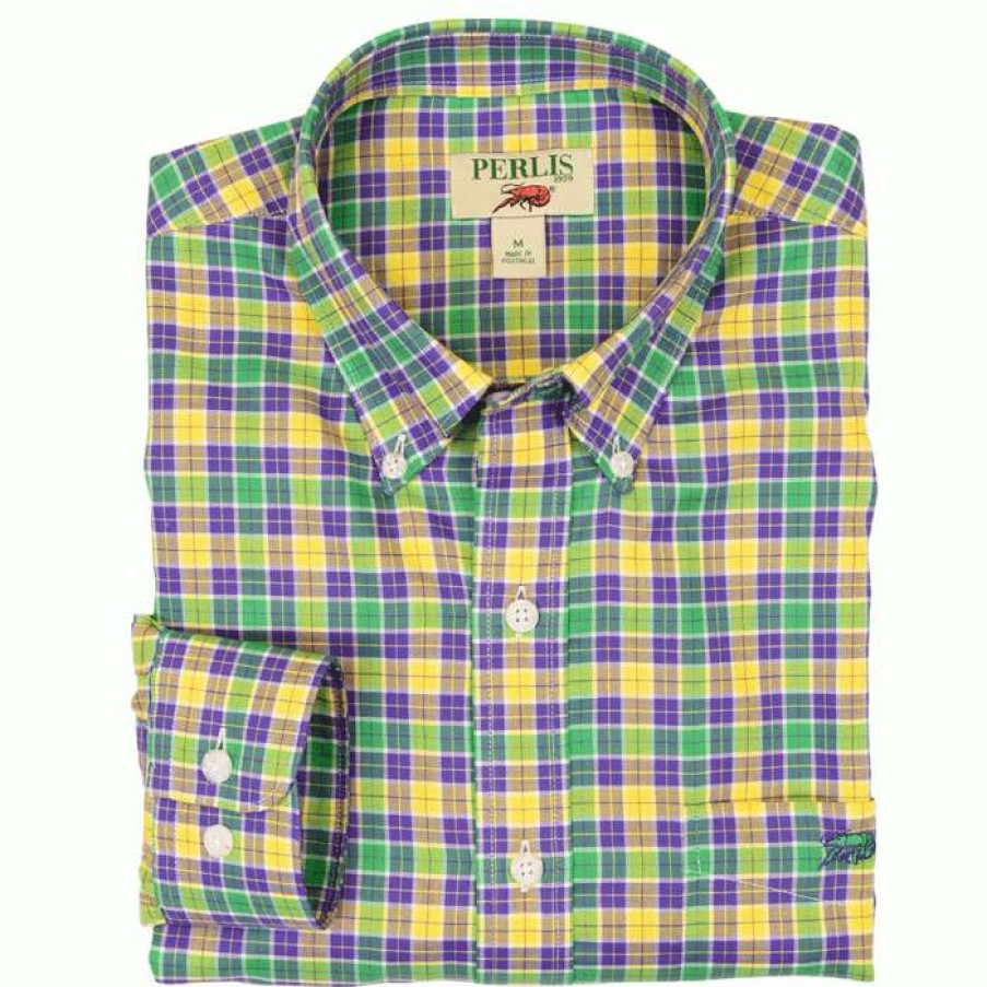 Crawfish * | Sale Crawfish Twill Check Standard Fit Sport Shirt Mardi Gras