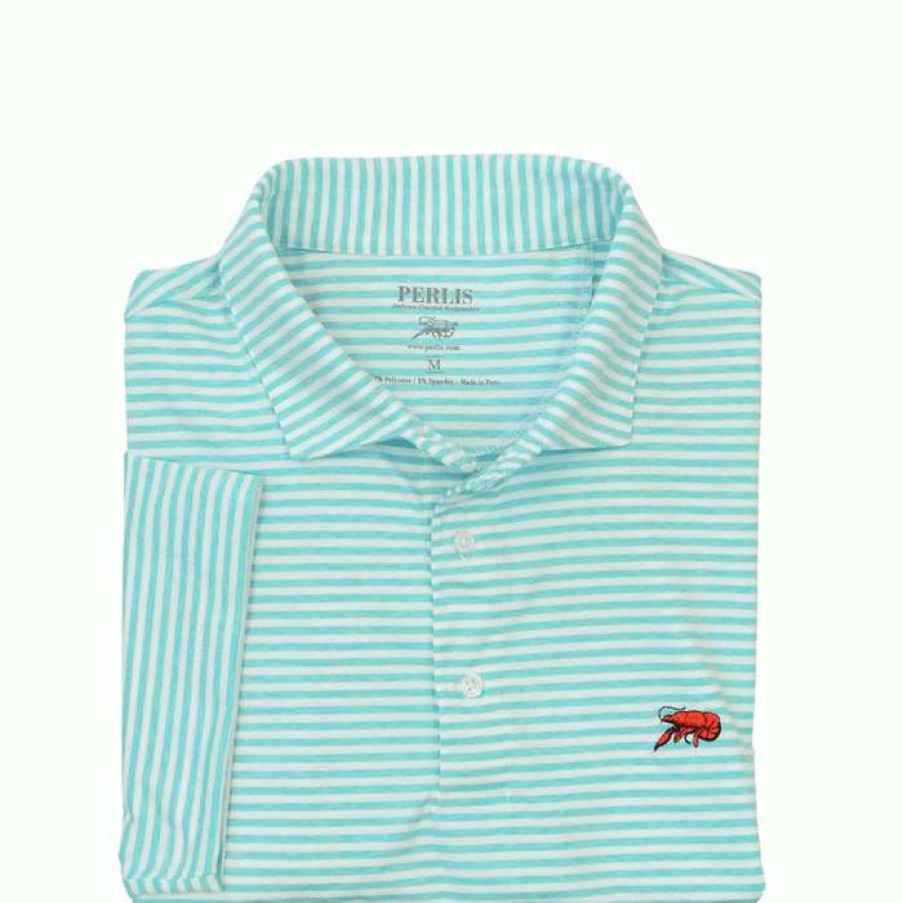 Crawfish * | Clearance Crawfish Performance Heather Mini Stripe Polo