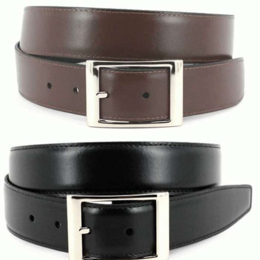 Men * | Hot Selling Reversible Black To Brown Italian Leather Belt By Torino Multi