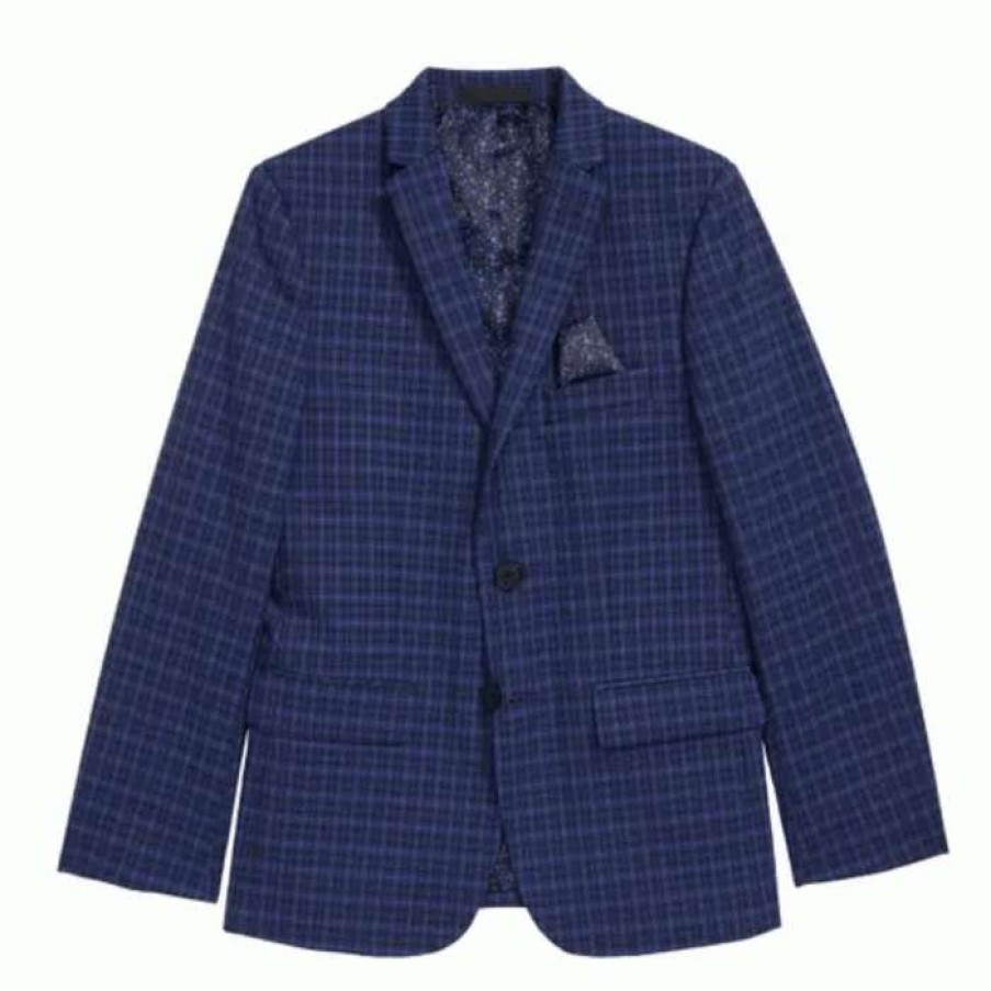 Kids * | Sale Boy'S Tallia Check Blue Sport Coat Navy