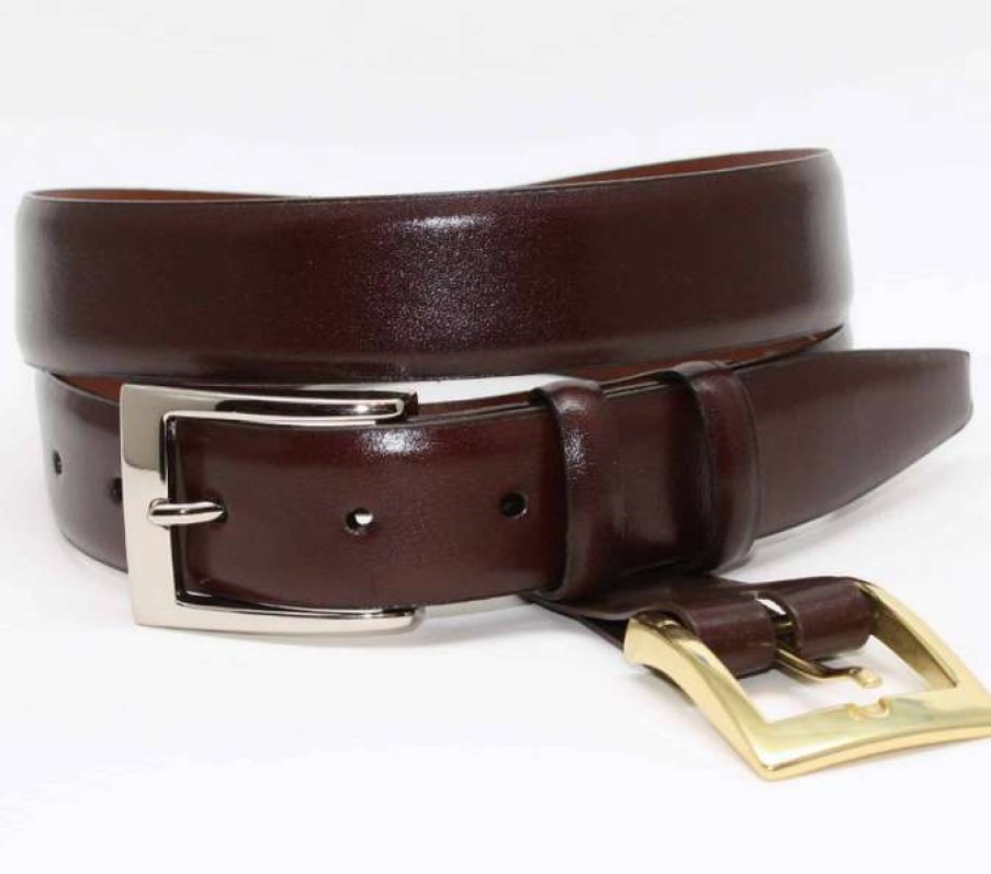 Men * | Latest Italian Calfskin Dress Belt By Torino Dark Brown