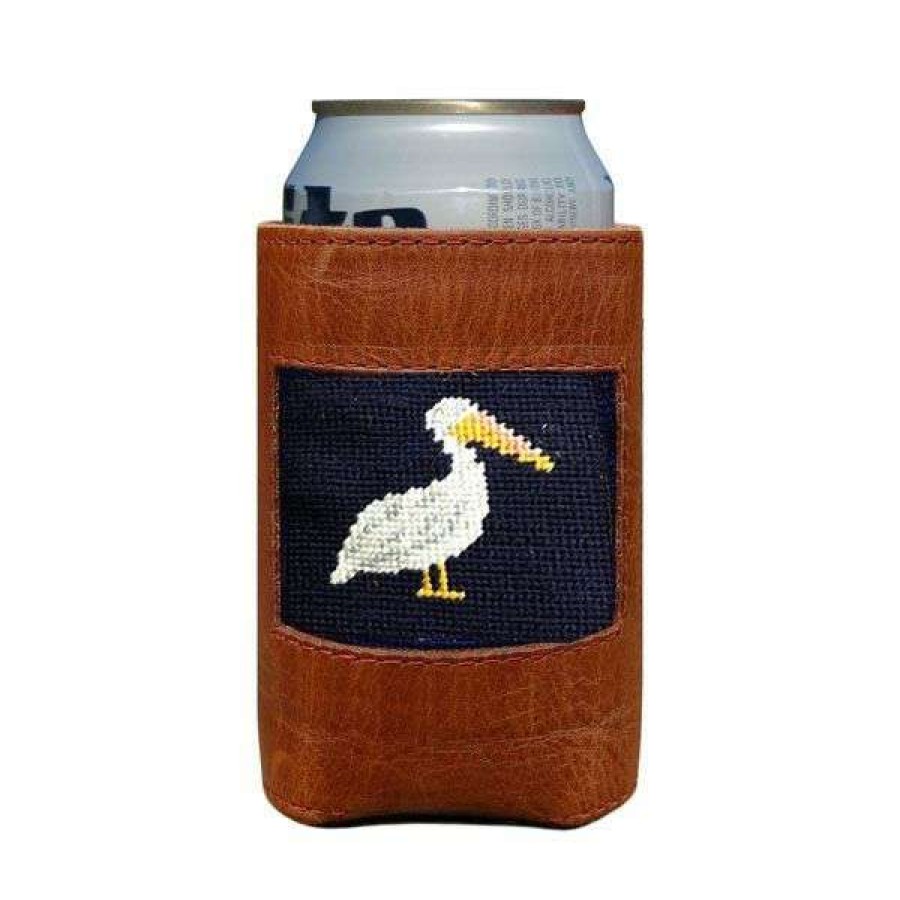 Gifts * | Latest Pelican Needlepoint Leather Coozie Navy