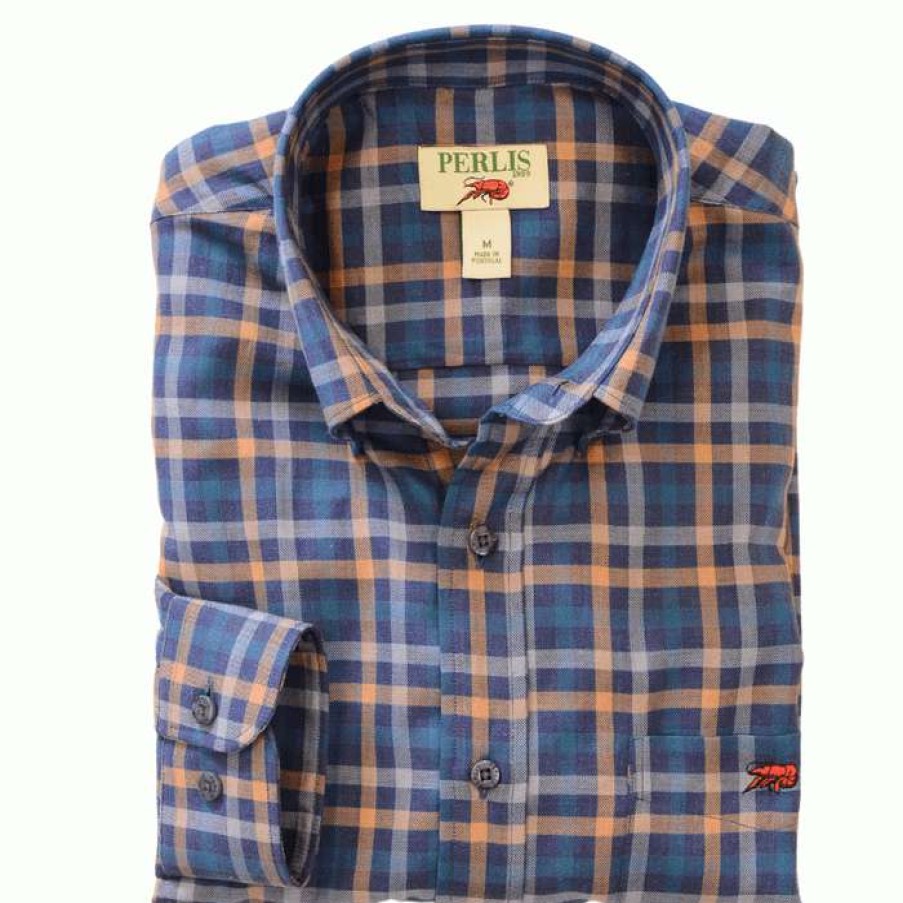 Crawfish * | Special Crawfish Multi Gingham Standard Fit Sport Shirt Navy