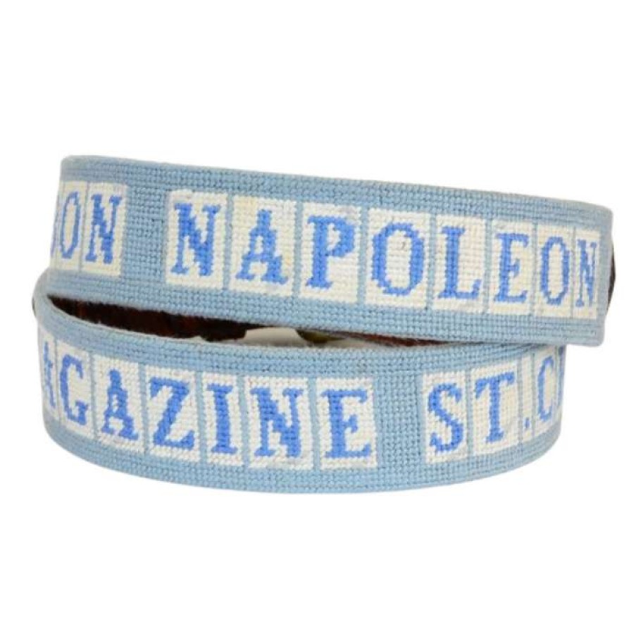 Men * | Latest New Orleans Street Tile Needlepoint Belt Antique Blue