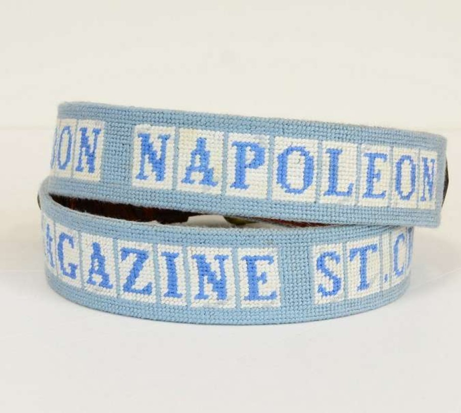 Men * | Latest New Orleans Street Tile Needlepoint Belt Antique Blue