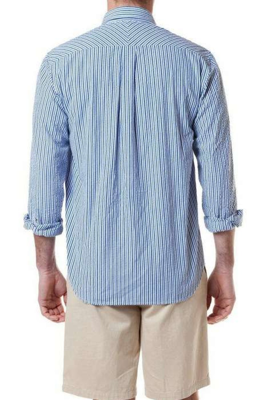 Men * | Sale Chase Seersucker Long Sleeve Sport Shirt By Castaway Royal/Navy