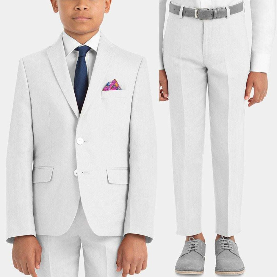 Kids * | Latest Boys Perlis Label 100% Linen Suit White