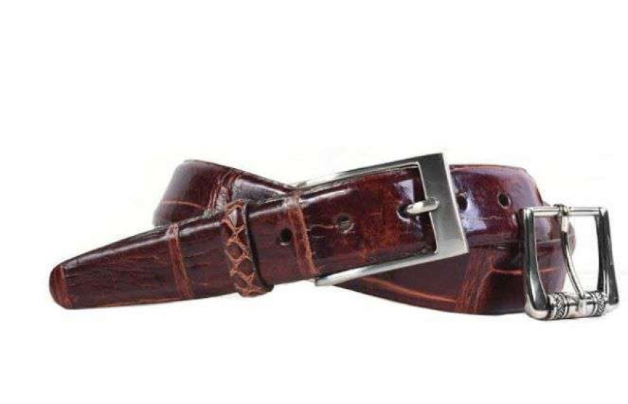 Men * | Official Glazed Wild American Alligator Belt By Martin Dingman Chestnut