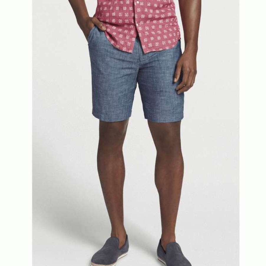 Men * | Discounts Seaside Chambray Short By Peter Millar Indigo