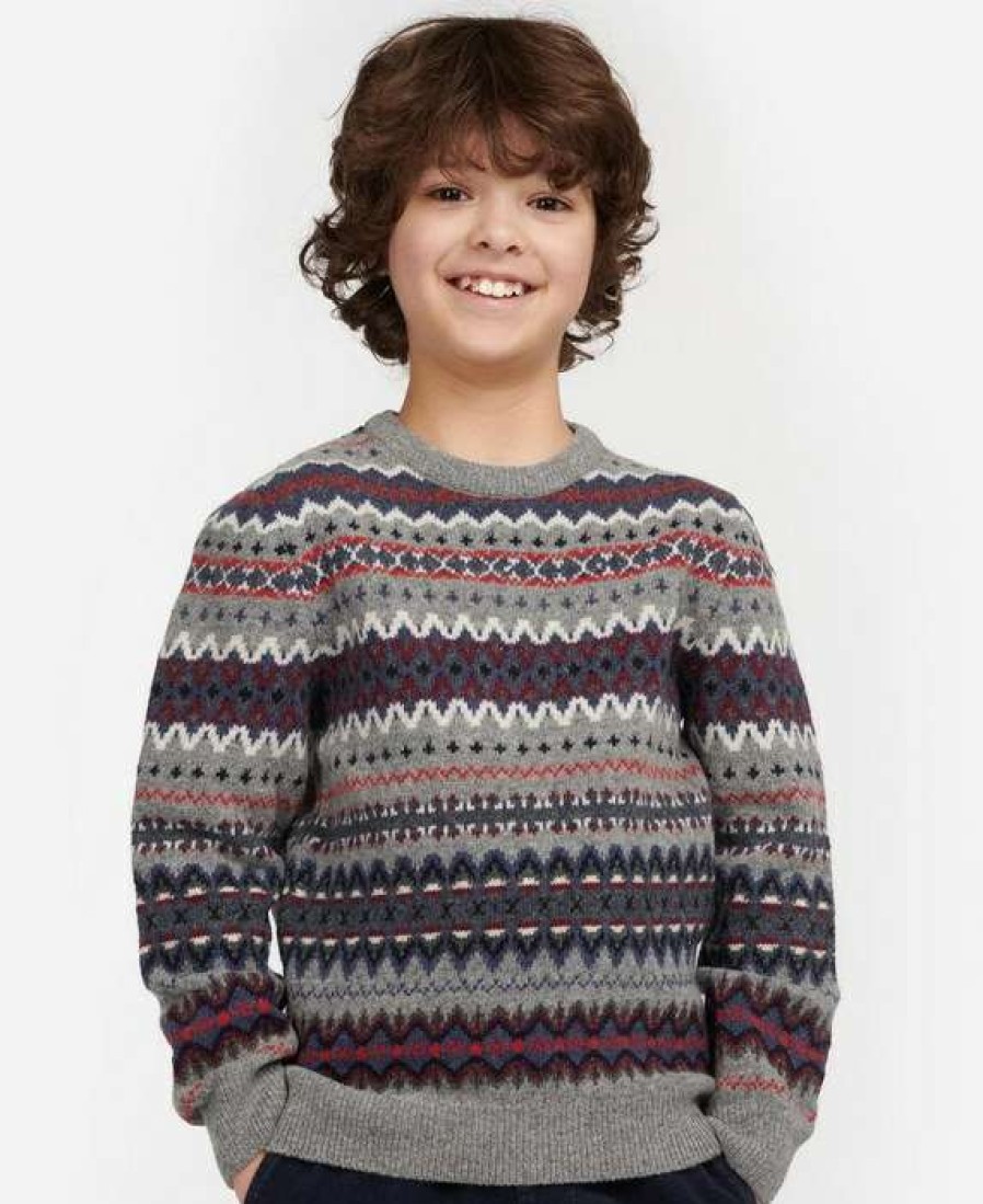 Kids * | Top Selling Boys Case Fair Isle Print Sweater By Barbour Mid Grey