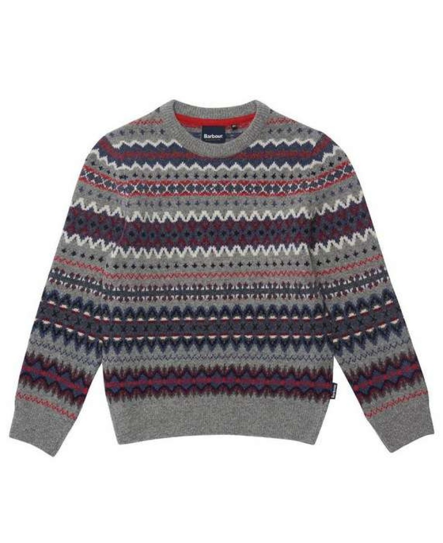 Kids * | Top Selling Boys Case Fair Isle Print Sweater By Barbour Mid Grey