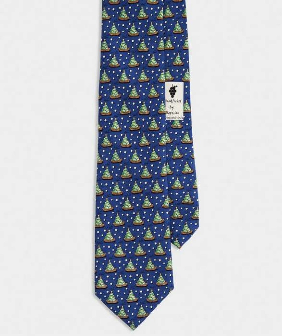 Kids * | Lower Prices Youth Christmas Tree & Boat Printed Tie By Vineyard Vines