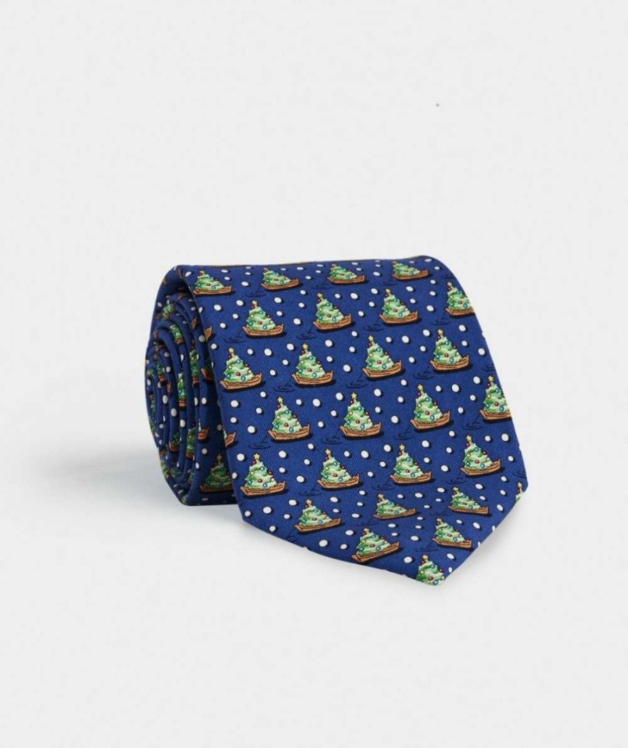 Kids * | Lower Prices Youth Christmas Tree & Boat Printed Tie By Vineyard Vines