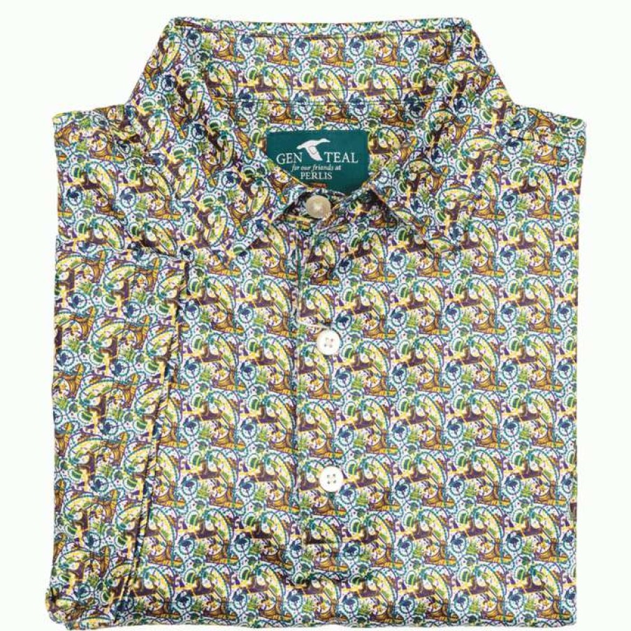 Men * | 100% Guarantee Performance Print Knit Polo Mardi Gras