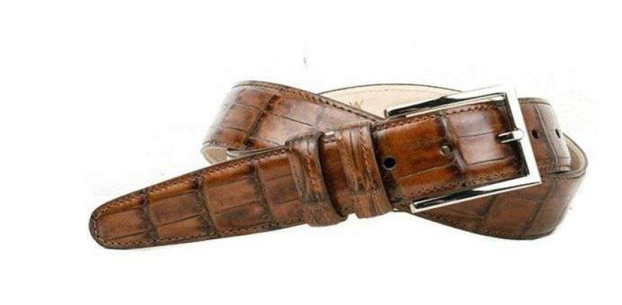 Men * | Latest Italian Alligator Leather Belt By Martin Dingham Chestnut