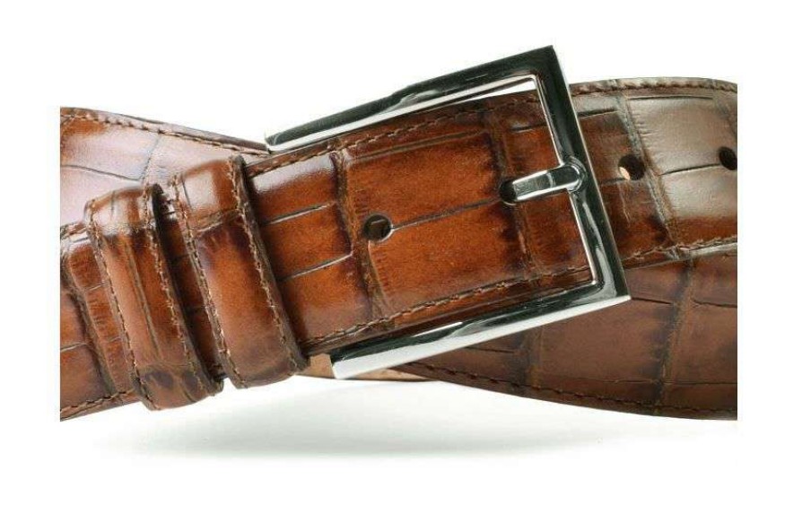 Men * | Latest Italian Alligator Leather Belt By Martin Dingham Chestnut