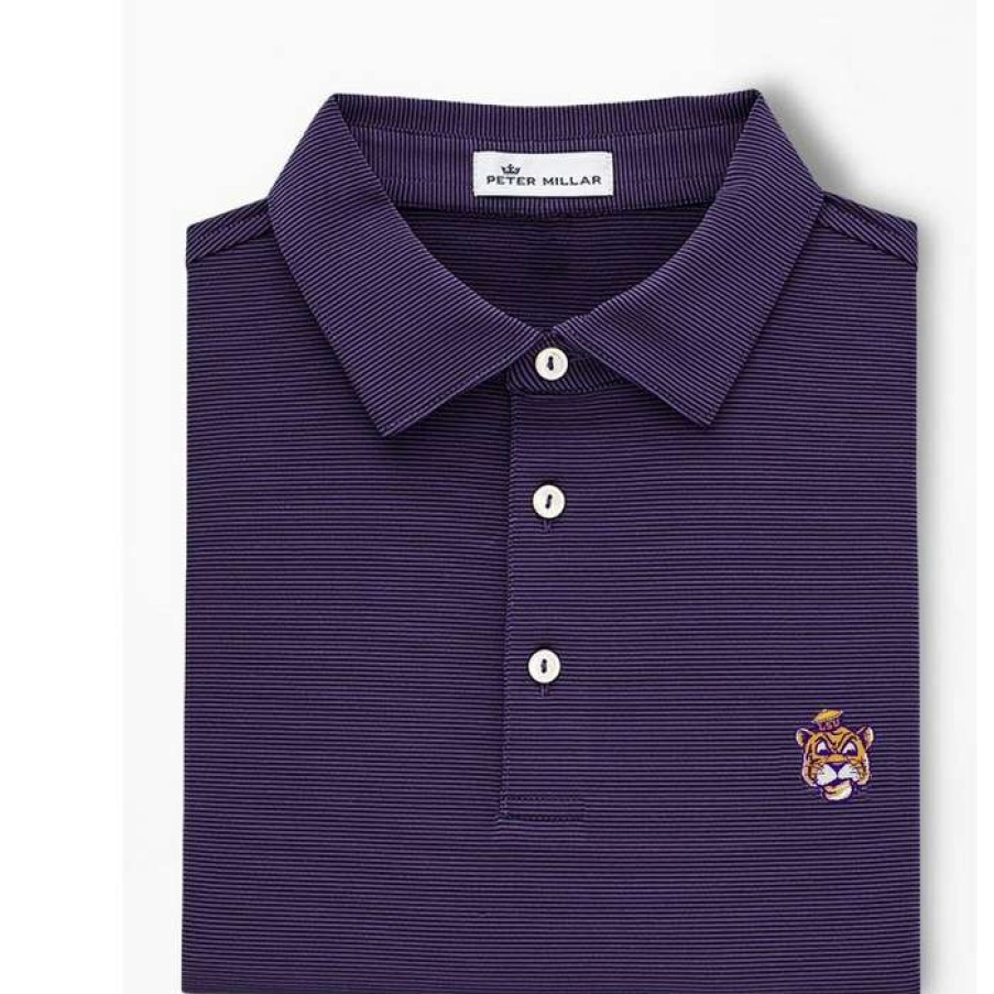 Men * | Best Price Lsu Jubilee Stripe Performance Polo By Peter Millar