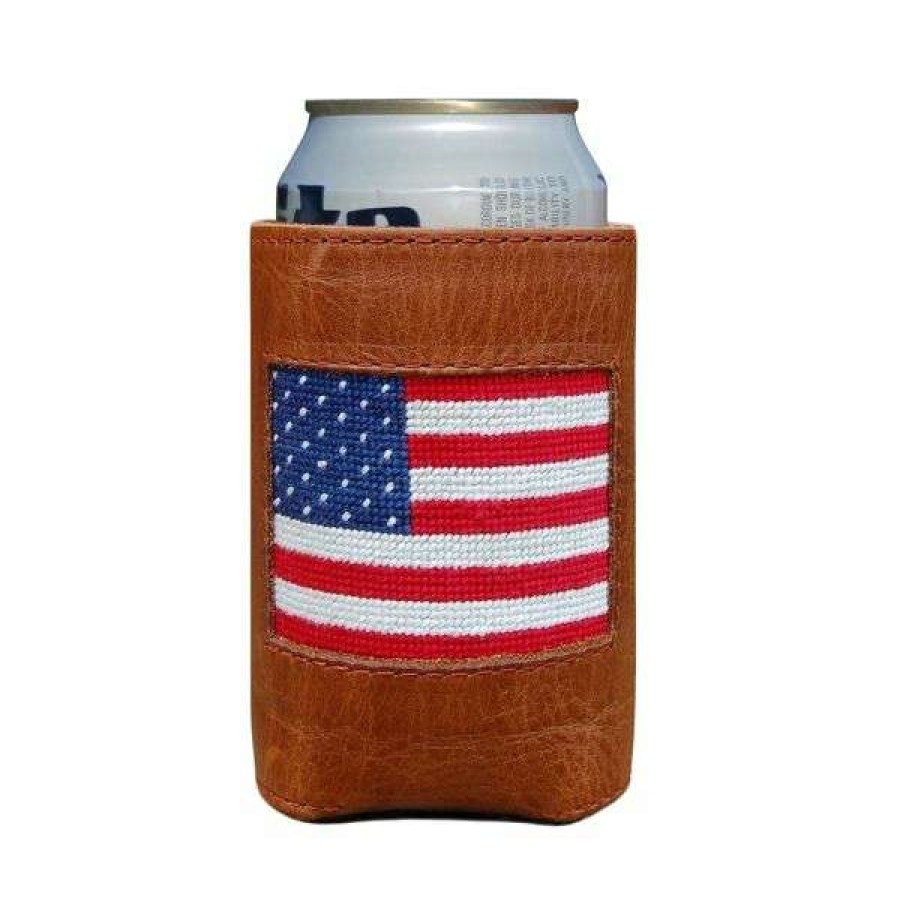 Gifts * | Latest American Flag Leather Coozie By Smathers & Branson