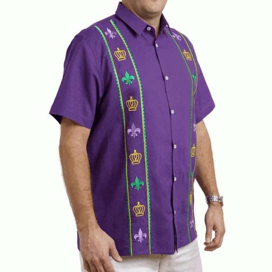 Men * | Hot Selling Mardi Gras Cotton/Linen Camp Shirt By Dat Mambo